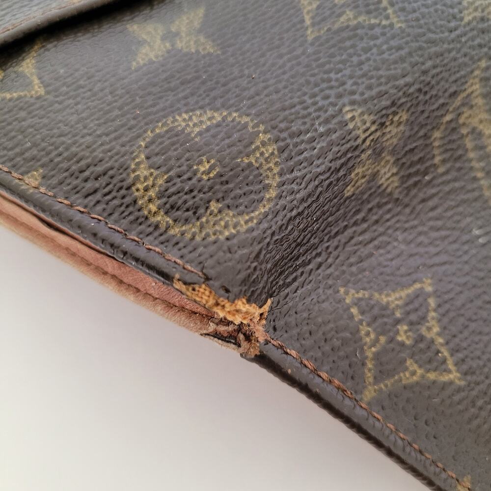 LOUIS VUITTON Vintage 80s Monogram Leather Wallet Brown Medium Trifold Elise - Picture 8 of 16